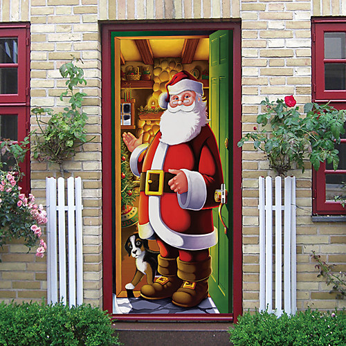 

Cartoon Santa Claus Self-adhesive Creative Door Sticker Living Room Christmas Decoration Home Waterproof Wall Sticker
