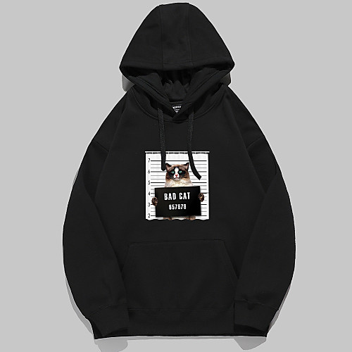 

Women's Hoodie Pullover Cat Graphic 3D Front Pocket Daily Basic Casual Hoodies Sweatshirts Black / Fleece Lining