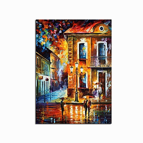 

100% Hand painted Abstract City Street Oil Painting on Canvas Landscape Buildings Night Street Oil paintings Wall Art for Living Room