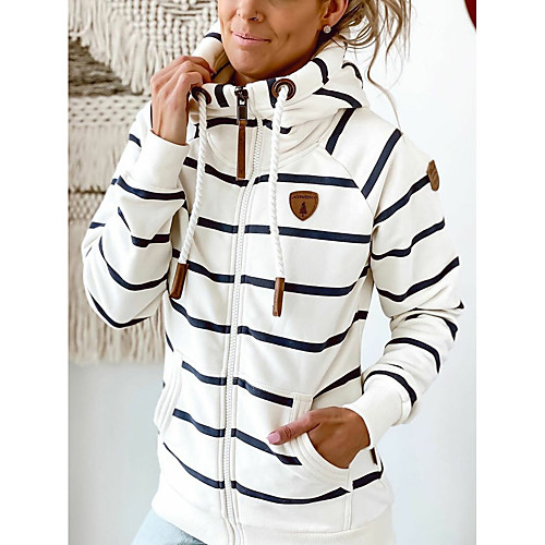 

Women's Hoodie Pullover Striped Zipper Pocket Daily Basic Casual Hoodies Sweatshirts Loose Gray Green White