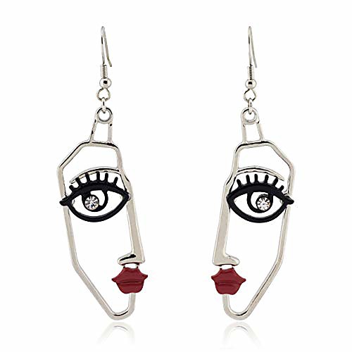 

human face dangle drop statement fashion earrings for women girls (silver)