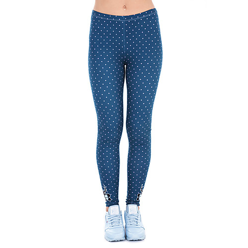 

Women's Sporty Comfort Sports Gym Yoga Leggings Pants Polka Dot Patterned Full Length Print Blue