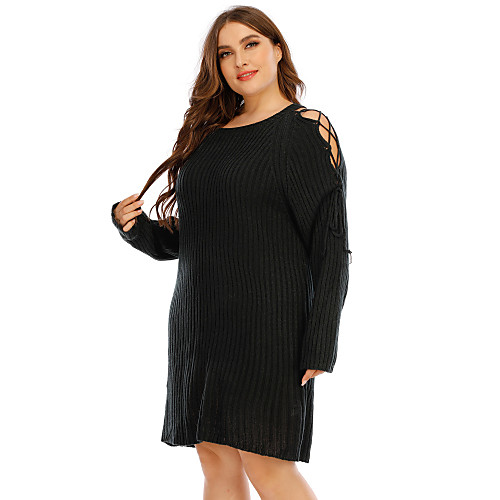

Women's Sheath Dress Knee Length Dress Black Long Sleeve Solid Color Fall Spring V Neck Work Sexy 2021 XL XXL 3XL / Plus Size