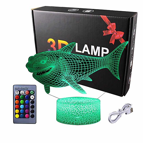 

3D Shark Night Light Table Desk Illusion LED Lamp16 Colors Remote Change Room Home Decor Xmas Birthday Shark Gifts for Child Baby