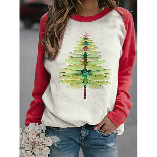 

Women's Christmas Blouse Shirt Animal Long Sleeve Print Round Neck Christmas Tops Red Khaki Green
