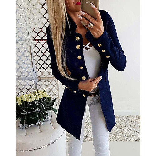 

Women's Jacket Solid Colored Slim Chic & Modern Long Sleeve Coat Fall Spring Daily Wear Long Jacket Gray / Stand Collar / Work