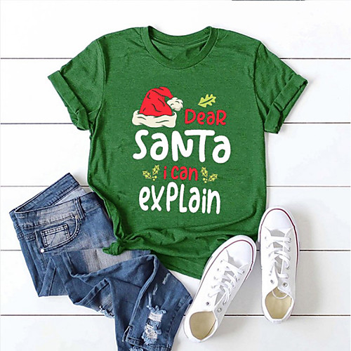 

Women's Christmas T shirt 3D Print Round Neck Tops Christmas Basic Top White Black Red