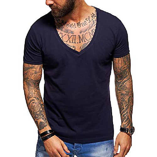 

men's t-shirt tee basic deep v-neck casual solid color fashion muscle fitness workout casual premium top