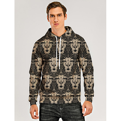 

Men's Pullover Hoodie Sweatshirt Animal Patterned Graphic 3D Front Pocket Hooded Daily 3D Print 3D Print Casual Hoodies Sweatshirts Long Sleeve Khaki