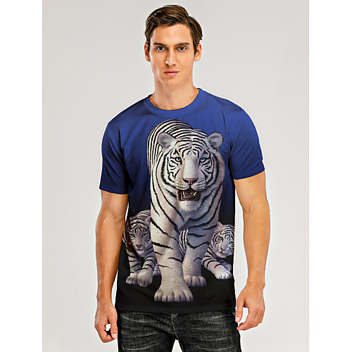 

Men's T shirt 3D Print Graphic 3D Animal Print Short Sleeve Daily Tops Blue
