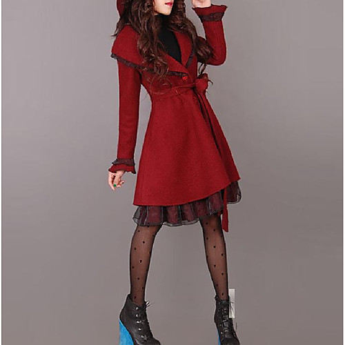 

Women's Coat Daily Fall Winter Long Coat Regular Fit Fashion Lady Jacket Long Sleeve Solid Colored Wine / Spring