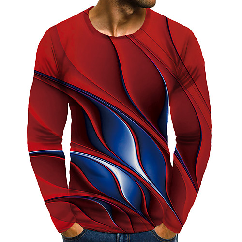 

Men's T shirt Shirt 3D Print Graphic 3D Plus Size Print Long Sleeve Daily Tops Round Neck Red / Sports