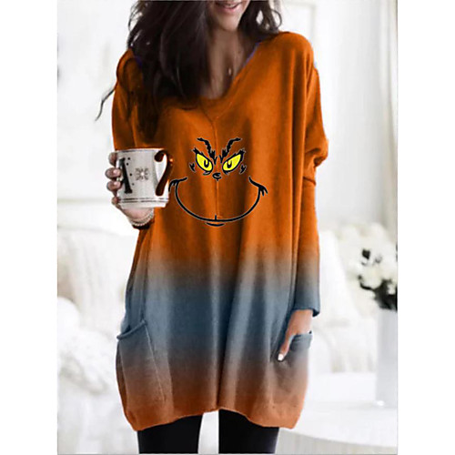 

Women's T Shirt Dress Tee Dress Short Mini Dress Green Orange Long Sleeve Print Animal Patchwork Print Fall V Neck Casual Christmas Loose 2021 S M L XL XXL 3XL 4XL 5XL / Plus Size / Plus Size