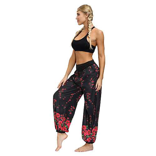 

Women's Yoga Boho Comfort Sports Gym Yoga Pants Bloomers Pants Pattern Full Length Print Red Blushing Pink Wine Rainbow