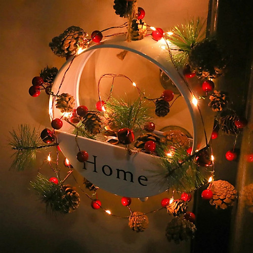 

2M 20LED Christmas String Lights Pine Cone Red Berry 2pcs 1pc Christmas Garland Fairy Lights for Wedding Christmas Tree Gift Home Party Bedroom Décor
