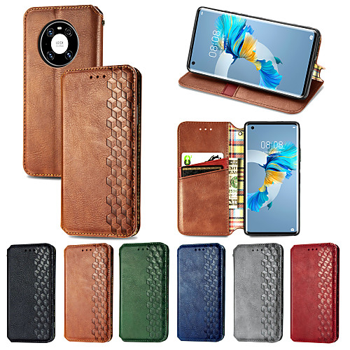 

Phone Case For Huawei Full Body Case Leather Mate 40 Mate 40 Pro P Smart 2021 P40 lite E P smart 2020 Y7p Y8p Enjoy 10s Honor 30 Youth Card Holder Shockproof Embossed Solid Color PU Leather TPU