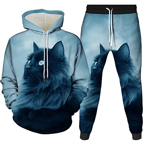 

Women's Men's 3D Hoodies Set Cat Graphic 3D 2 Piece Front Pocket Hooded Daily 3D Print 3D Print Casual Hoodies Sweatshirts Long Sleeve Blue Rainbow White
