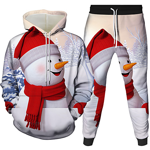 

Men's 3D Hoodies Set 3D Character Reindeer 2 Piece Front Pocket Hooded Daily 3D Print 3D Print Casual Hoodies Sweatshirts Long Sleeve Blue White Dark Gray