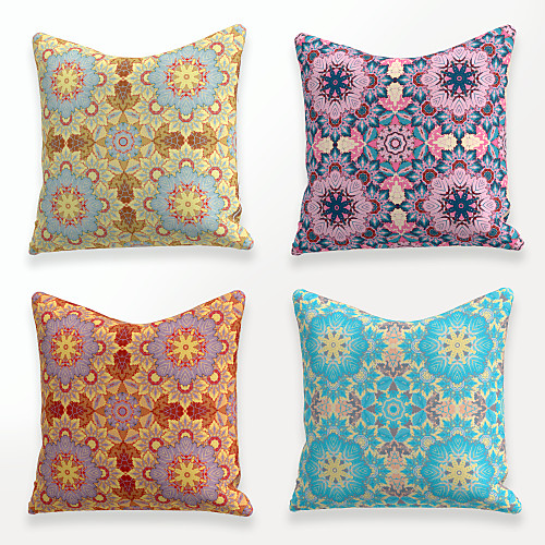 

Cushion Cover 4PCS Faux Linen Soft Decorative Square Throw Pillow Cover Cushion Case Pillowcase for Sofa Bedroom 45 x 45 cm (18 x 18 Inch) Superior Quality Mashine Washable Colorful Floral