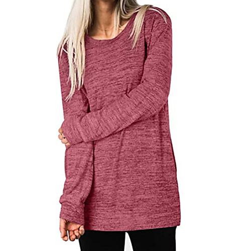 

Women's Tunic Plain Long Sleeve Round Neck Basic Tops Black Blue Red