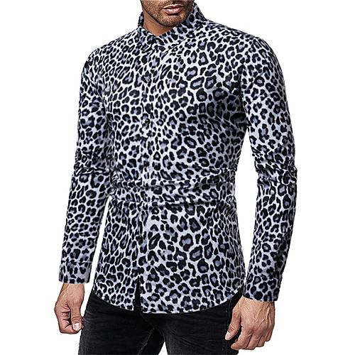 

Men's Shirt Leopard Long Sleeve Daily Tops Sexy Spread Collar Yellow White / Fall / Spring / Club