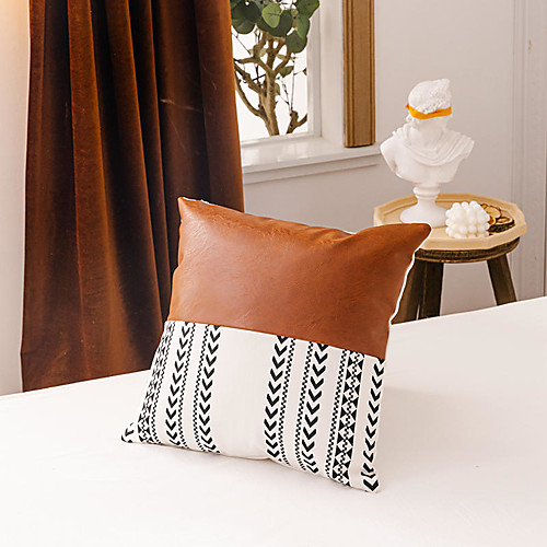 

Leather Canvas Black and White Printing Stitching Pillow Case Cover Living Room Bedroom Sofa Cushion Cover