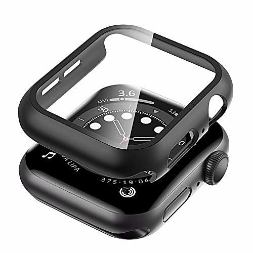 

[2 pack] hard case For iWatch Apple Watch Series SE / 6/5/4/3/2/1 44 mm 40 mm 38 mm 42mm with built-in tempered glass screen protector, pc case thin protective cover for iwatch (black)