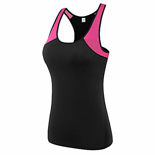 

women's quick dry workout tops crew neck racerback yoga shirts gym clothes sleeveless tight activewear rose red