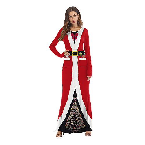 

Santa Suit Costume Adults' Women's Christmas Christmas Festival Christmas Halloween Festival / Holiday Polyester Velour Red Women's Easy Carnival Costumes Printing / Dress