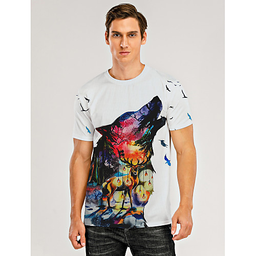 

Men's T shirt 3D Print Graphic 3D Animal Print Short Sleeve Daily Tops White