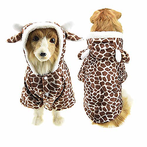 

halloween dog shark costume outfits for large dog winter fleece puppy jacket coat hoodie funny dog clothes golden retriever (5xl, brown giraffe)