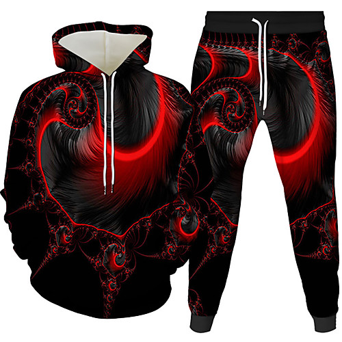 

Women's Men's Plus Size 3D Hoodies Set Graphic Abstract 3D 2 Piece Front Pocket Hooded Daily 3D Print 3D Print Casual Hoodies Sweatshirts Long Sleeve Wine Rainbow White