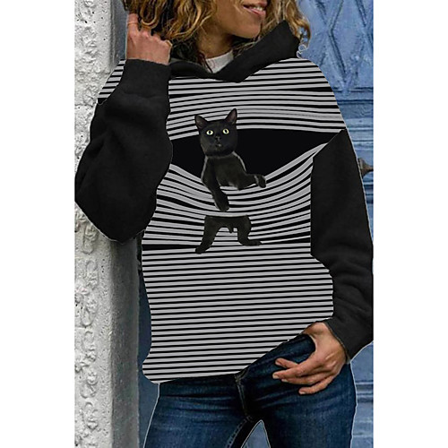 

Women's Pullover Hoodie Sweatshirt Print Animal Daily Casual Hoodies Sweatshirts Black