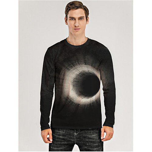 

Men's T shirt 3D Print Graphic Optical Illusion 3D Print Long Sleeve Daily Tops Black / White