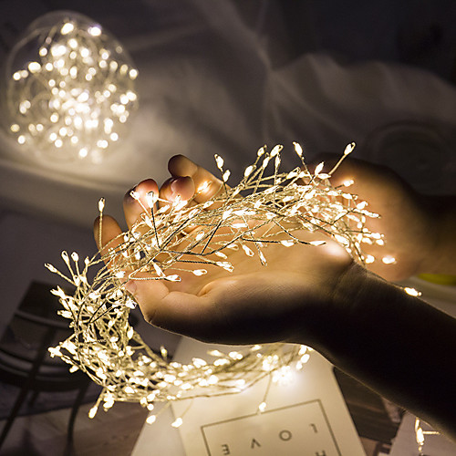 

IP65 Waterproof String Light LED 5M 200Led Firecracker Flexible Fairy Light 8 Modes Xmas Tree Home Party Holiday Garden Decor Lighting AA Battery Power Warm White Colorful Lights