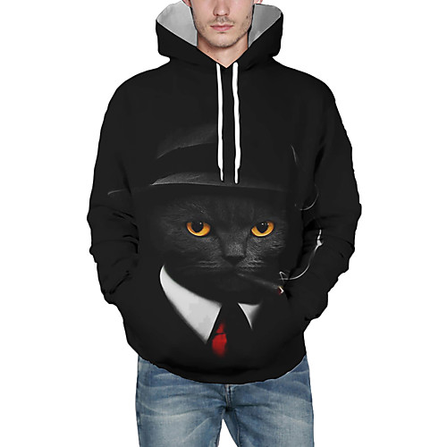 

Men's Pullover Hoodie Sweatshirt Cat Graphic 3D Front Pocket Hooded Daily 3D Print 3D Print Hoodies Sweatshirts Long Sleeve Black