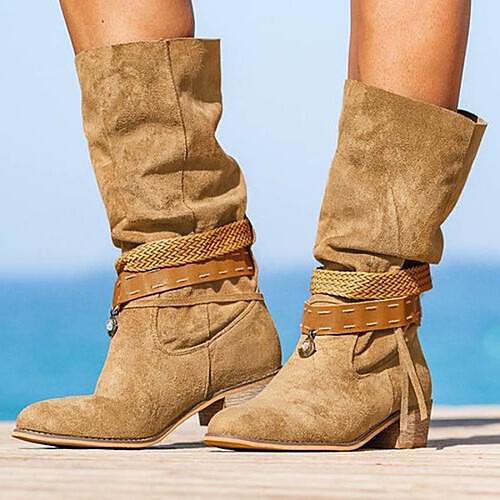 

Women's Boots Chunky Heel Round Toe Daily PU Light Brown