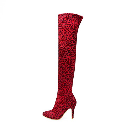 

Women's Boots Stiletto Heel Pointed Toe Over The Knee Boots Party & Evening Outdoor PU Leopard Dark Brown White Yellow