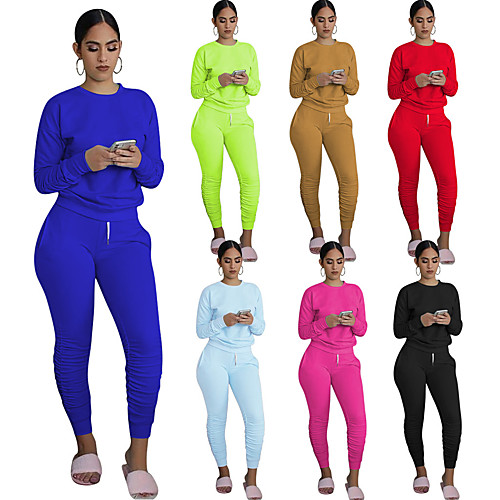 

Women's 2 Piece Tracksuit Sweatsuit Street Casual 2pcs Long Sleeve Lightweight Breathable Soft Gym Workout Running Active Training Jogging Exercise Sportswear Solid Colored fluorescent green White