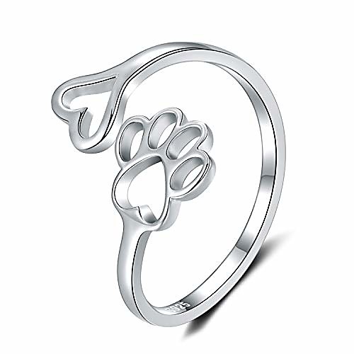 

women rings sterling silver puppy dog and cat paw print design adjustable ring jewelry for woman and girls