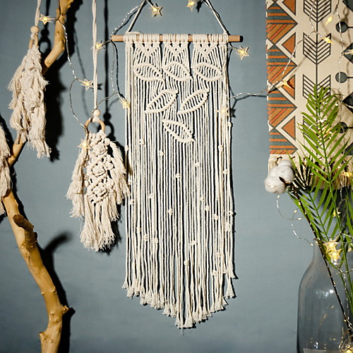 

Hand Woven Macrame Wall Tapestry Bohemian Boho Art Decor Blanket Curtain Hanging Home Bedroom Living Room Decoration Nordic Handmade Tassel Cotton Leaf