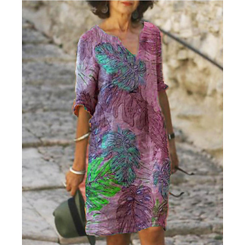 

Women's Shirt Dress Knee Length Dress Purple Yellow Green Light Blue Half Sleeve Tie Dye Print Summer V Neck Casual Loose 2021 S M L XL XXL 3XL 4XL 5XL / Plus Size / Plus Size