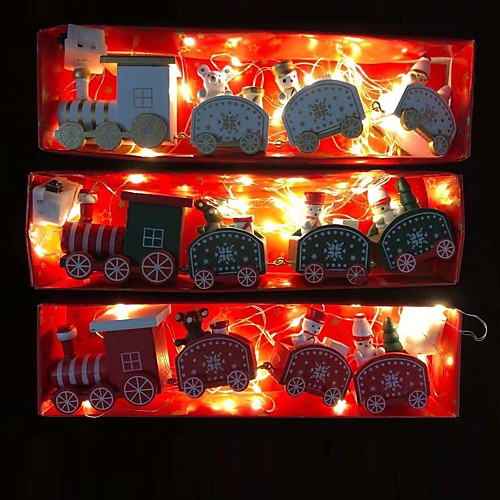 

3 Sets LED Christmas Wooden Train Wooden Painted Christmas Decoration Christmas Gift with Santa Kids Gift Toys New Year's with Light