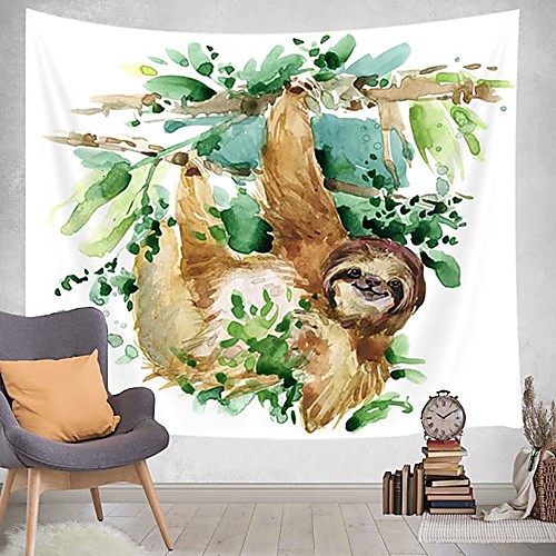 

Oil Painting Style Wall Tapestry Art Decor Blanket Curtain Hanging Home Bedroom Living Room Decoration Folivora Animal Tree Forest