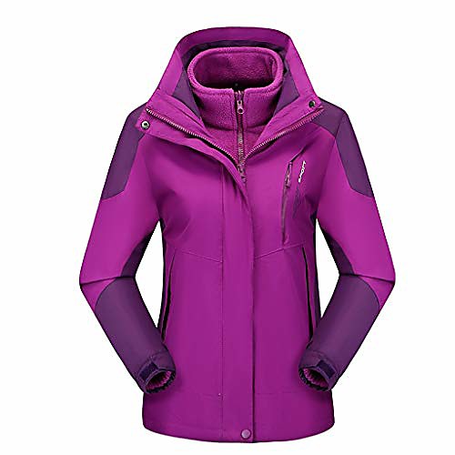 

women's ski winter jacket waterproof 3 in 1 mountain coat windproof hooded with inner warm fleece coat purple