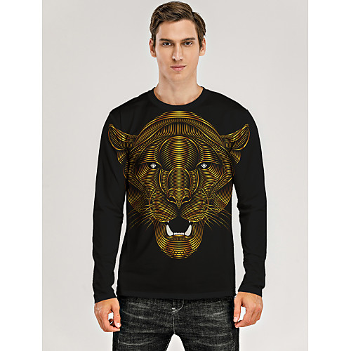 

Men's T shirt 3D Print Graphic 3D Animal Print Long Sleeve Daily Tops Yellow