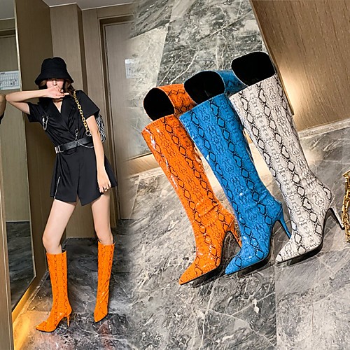 

Women's Boots Stiletto Heel Pointed Toe Daily Party & Evening Patent Leather PU Orange / Black White Blue