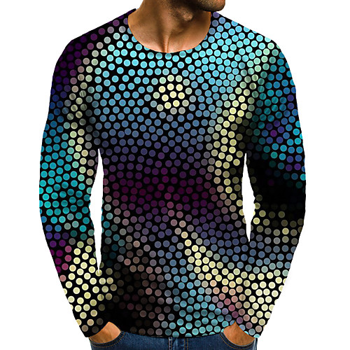 

Men's T shirt 3D Print Graphic 3D Plus Size Print Long Sleeve Daily Tops Round Neck Rainbow / Sports