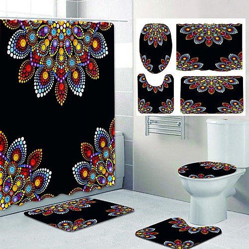 

Mandala Pattern Printing Bathroom Shower Curtain Leisure Toilet Four-Piece Design