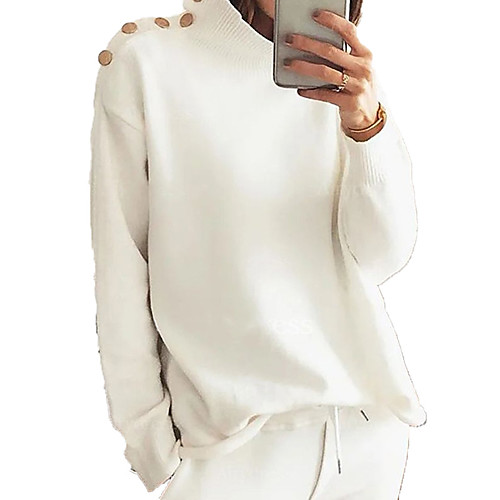 

Women's Stylish Knitted Solid Color Pullover Long Sleeve Sweater Cardigans Turtleneck Fall Winter White